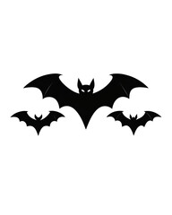 Three Bat Silhouettes Flying Together on Transparent Background