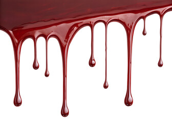 Dripping Red Liquid Paint or Blood on Transparent Background
