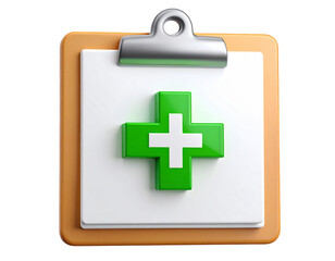Obraz premium 3D Healthcare Clipboard with Green Plus Sign, Transparent Cutout