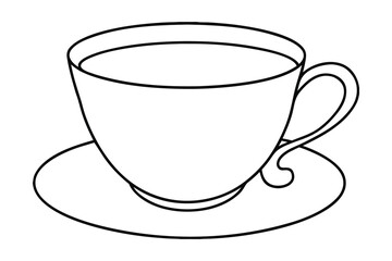 A single line drawing a teacup saucer drink beverage