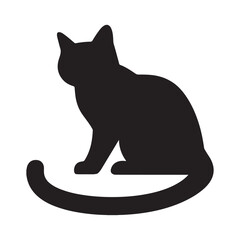 Vector silhouette of a black cat on a white background, isolated and drawn as a cute cartoon pet icon