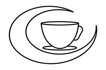 Minimalist continuous line drawing a coffee cup a crescent moon vector