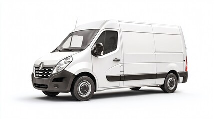 Professional White Delivery Van on White Background - Clean and Versatile Transportation Concept