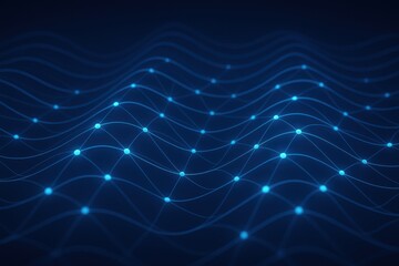Naklejka premium Neural Network Waves in Blue – AI Data Flow Design
