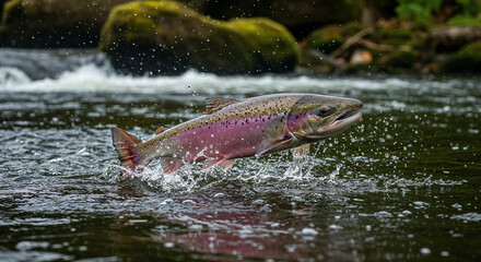 Fototapeta premium Wild Atlantic Salmon Leaping Upstream
