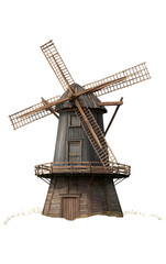 Old wooden windmill isolated on transparent background