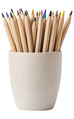 Group of colored pencils in a pot isolated on transparent background
