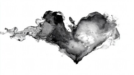 Elegant Black Watercolor Ink Broken Heart with Flowing Smoke Background