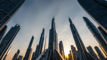 Innovative Architectural Cityscape Design with Modern Buildings and Dynamic Sky View 58 characters