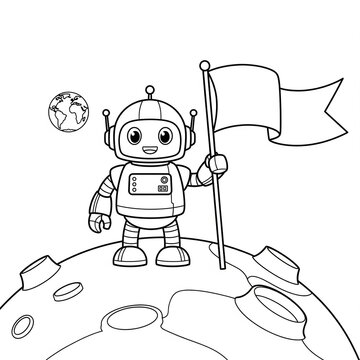 Ausmalbild Roboter auf dem Mond