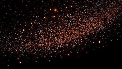 Magical Swarm of Glowing Fireflies in Night Sky - Green, Yellow or Orange Sparkling Bokeh Glitters on Black Background - Swirling Sparkles  and soft Glitter