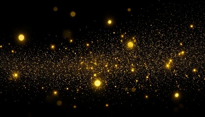 Obraz premium Magical Swarm of Glowing Fireflies in Night Sky - Green, Yellow or Orange Sparkling Bokeh Glitters on Black Background - Swirling Sparkles and soft Glitter