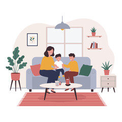 Mother and child enjoying time on sofa