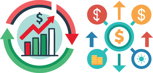 Financial Growth Infographics: An insightful, brightly colored financial graphic displaying growth, progress, and investment dynamics.
