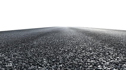 Asphalt surface with sharp rocks receding into a bright sky