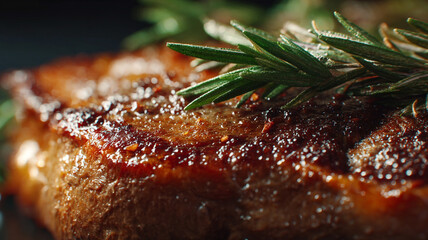 delicious sirloin steak with cherry tomatoes and fresh rosemary garnish