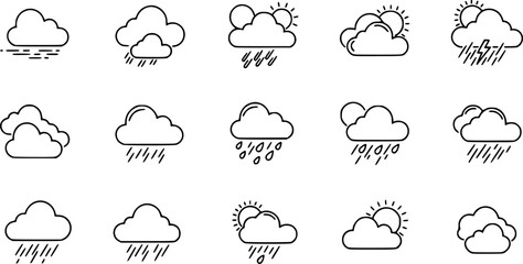 Obraz premium Set of clouds in a linear style. Cloud in line or outline collection. Vector illustration. 