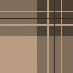 Pattern of intersecting horizontal and vertical lines creates a classic plaid design in shades of brown and beige, invoking a traditional tartan style. Ornament is suitable for backgrounds or fabrics.