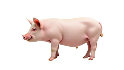 Realistic pig standing plain background, showcasing its pink skin and distinct features. animal appears healthy and lively, embodying farmyard