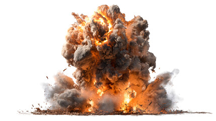 Massive explosion with fiery debris and dark smoke plumes