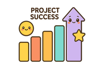Project success concept with cheerful elements and colorful chart project success chart
