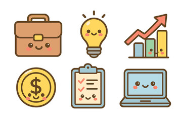 Business icons with happy faces representing success and finance business visualization icons