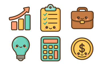 Business icons in colorful style representing finance and productivity business visualization icons