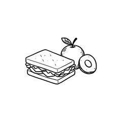 Healthy Sandwich Served with Fresh Fruit on White Background