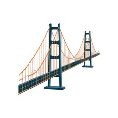 Fototapeta premium Stylized illustration of a suspension bridge with dark teal towers and orange cables architecture engineering