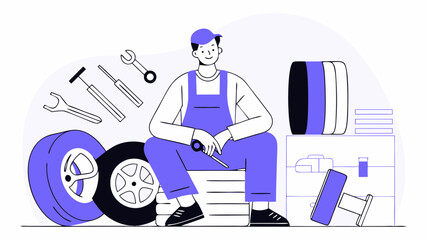Automotive mechanic tire service and repair shop maintenance technician