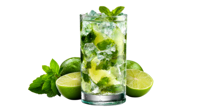 Refreshing Mojito Cocktail with Lime and Mint in Glass