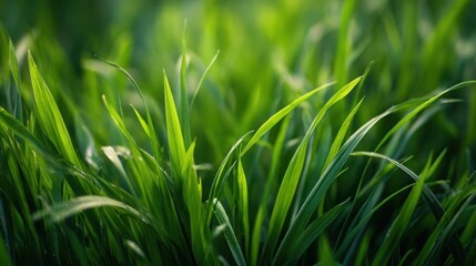 Obraz premium Lush Green Grass Blades Growing Wildly in a Field Under Soft Light Beauty in Nature and Vibrant Growth