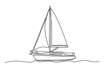 Continuous one-line drawing of a sailboat. A simple minimalist line art.
