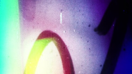 etro film FX effect. Old film strip rolling with details, scratches, noise and grain. Hand written markers and lines on noisy tape. Vintage film burn with light leaks in red, violet colors - Powered by Adobe