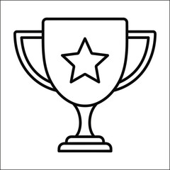 Black outline trophy with star award on white background simple icon winner champion