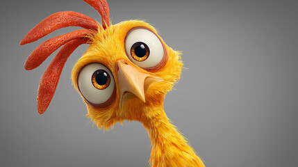 Curious cartoon chicken looking with big eyes and tilted head