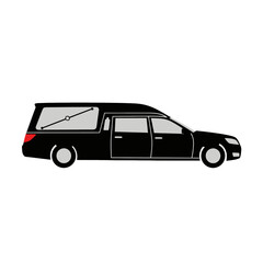 Fototapeta premium Black hearse car illustration, side view, for funeral service.