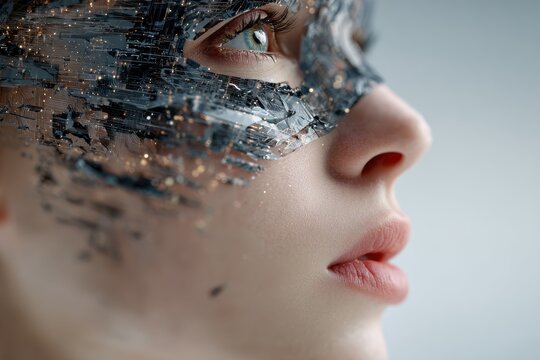 Two robotic hands touching fingers in a delicate and futuristic connection - Powered by Adobe