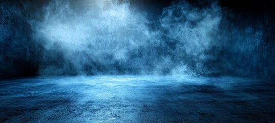 Fototapeta premium Blue Mist Stage Ethereal Fog on Concrete Floor,Stage,Smoke