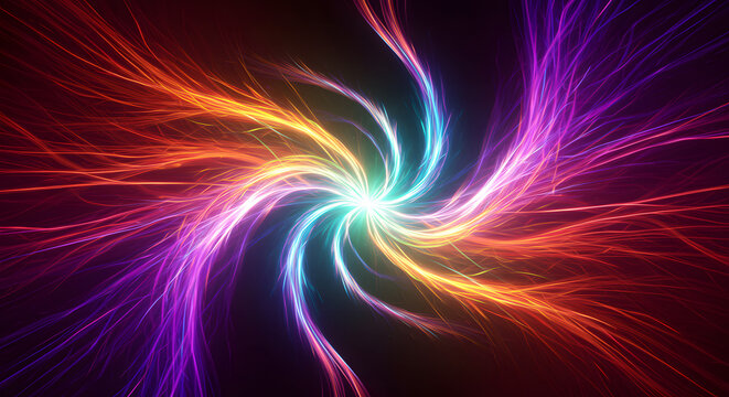Vibrant Light Trails Emanating from a Central Core, Evoking a Sense of Energy and Dynamic Movement with Vivid Colors and