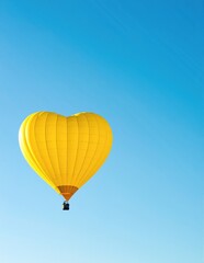 Fototapeta premium A vibrant yellow balloon floats gracefully against a clear blue sky, its bright color contrasting beautifully with the soft, fluffy white clouds.