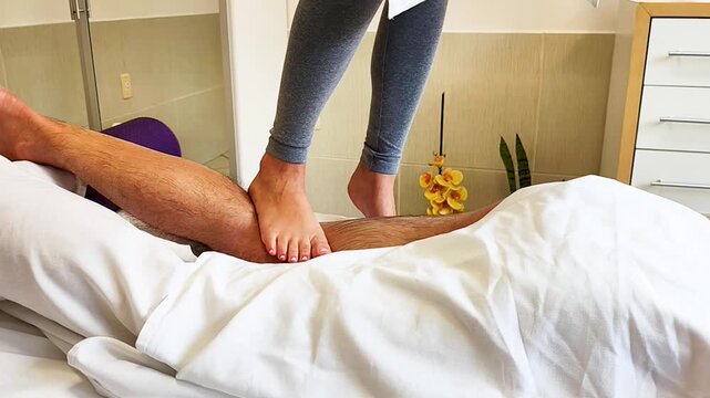 Massagem Terap&ecirc;utica nas Pernas com os P&eacute;s para Relaxamento Muscular