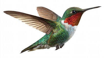 Fototapeta premium Graceful Hummingbird Isolated on White Background for Stock Photography