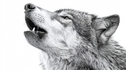 Fototapeta premium Howling Wolf Isolated on White Background: Wild Animal Photography for Graphic Design Projects
