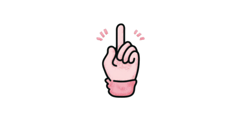 Pink hand with raised finger, stylized, simple