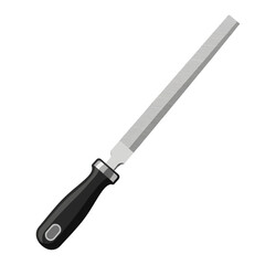 A single metal file with a black handle, used for shaping and smoothing various materials.