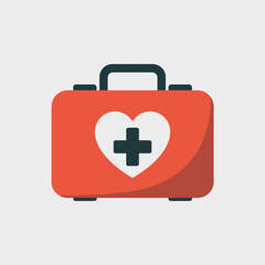 Obraz premium First aid kit illustration with a heart and medical cross symbol. A flat design icon representing healthcare and emergency care.