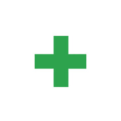 Fototapeta premium A simple graphic of a green plus sign, centered on a white background, representing addition or a positive symbol.
