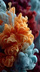 Abstract Swirling Orange Blue and Purple Ink in Fluid Motion