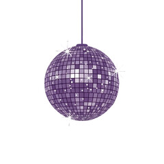 Fototapeta premium A purple disco ball, reflecting light, hanging against a white background.